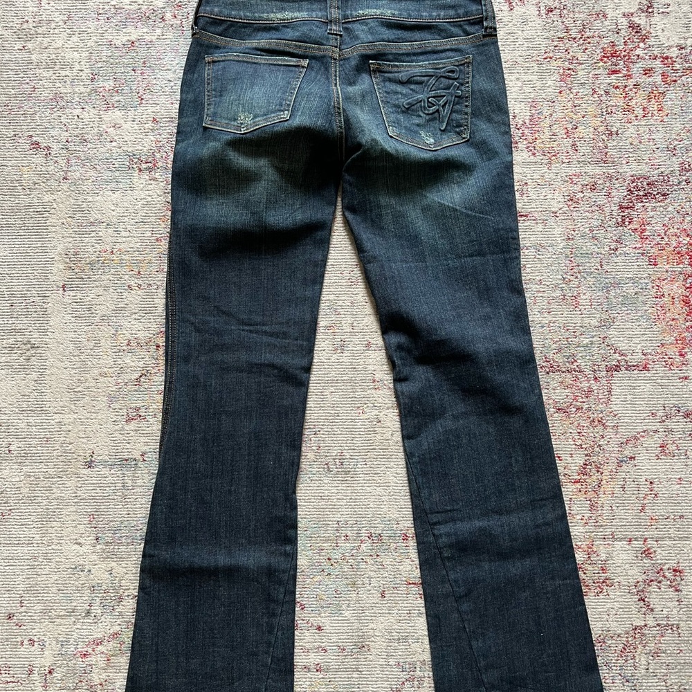 Guess Low Bootcut Distressed Dark Wash Jeans - Picture 5 of 8